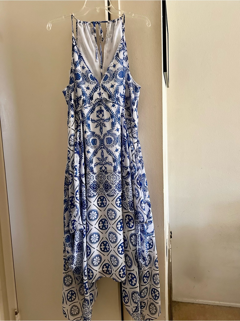 Reiss Blue and White Printed Halter Maxi Dress